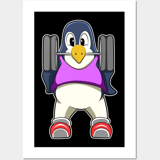 Penguin at Bodybuilding with Barbell Wall Art by Markus Schnabel